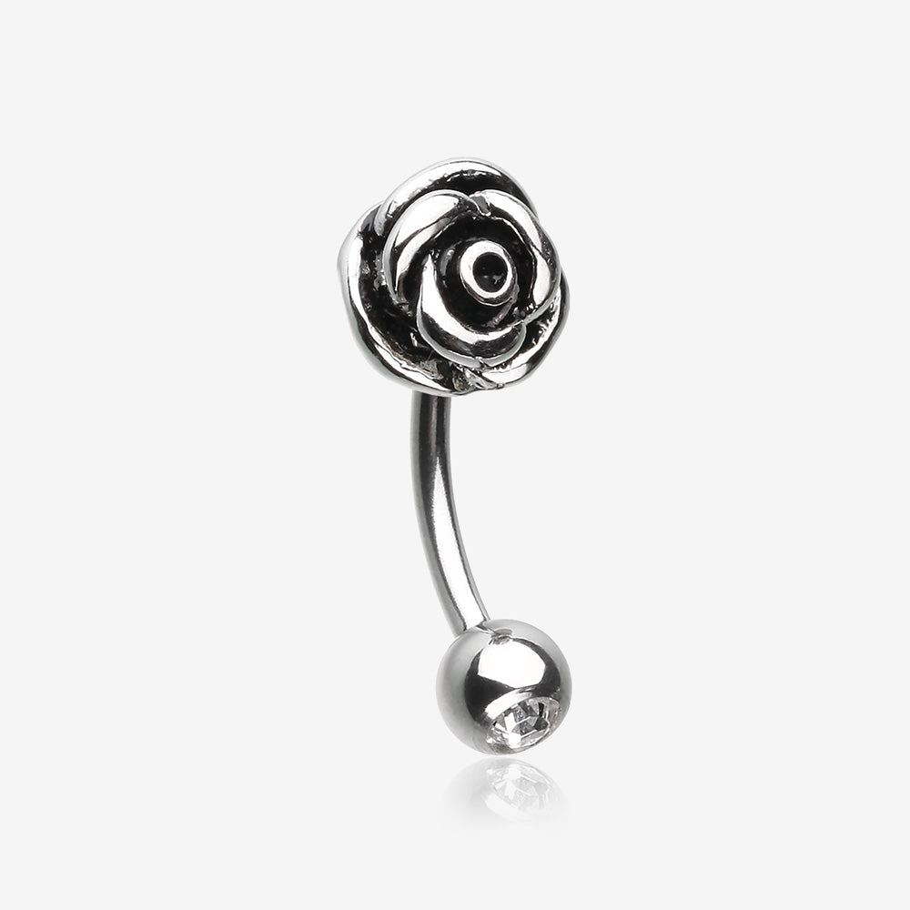 Blossom Rose Curved Barbell Eyebrow Ring-Clear Gem
