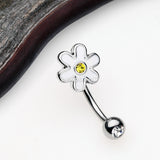 Detail View 1 of Adorable Daisy Steel Curved Barbell Eyebrow Ring-Clear Gem/Yellow