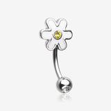 Adorable Daisy Steel Curved Barbell Eyebrow Ring-Clear Gem/Yellow