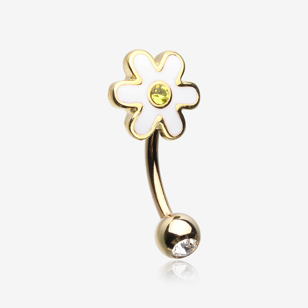 Golden Adorable Daisy Steel Curved Barbell Eyebrow Ring-Clear Gem/Yellow
