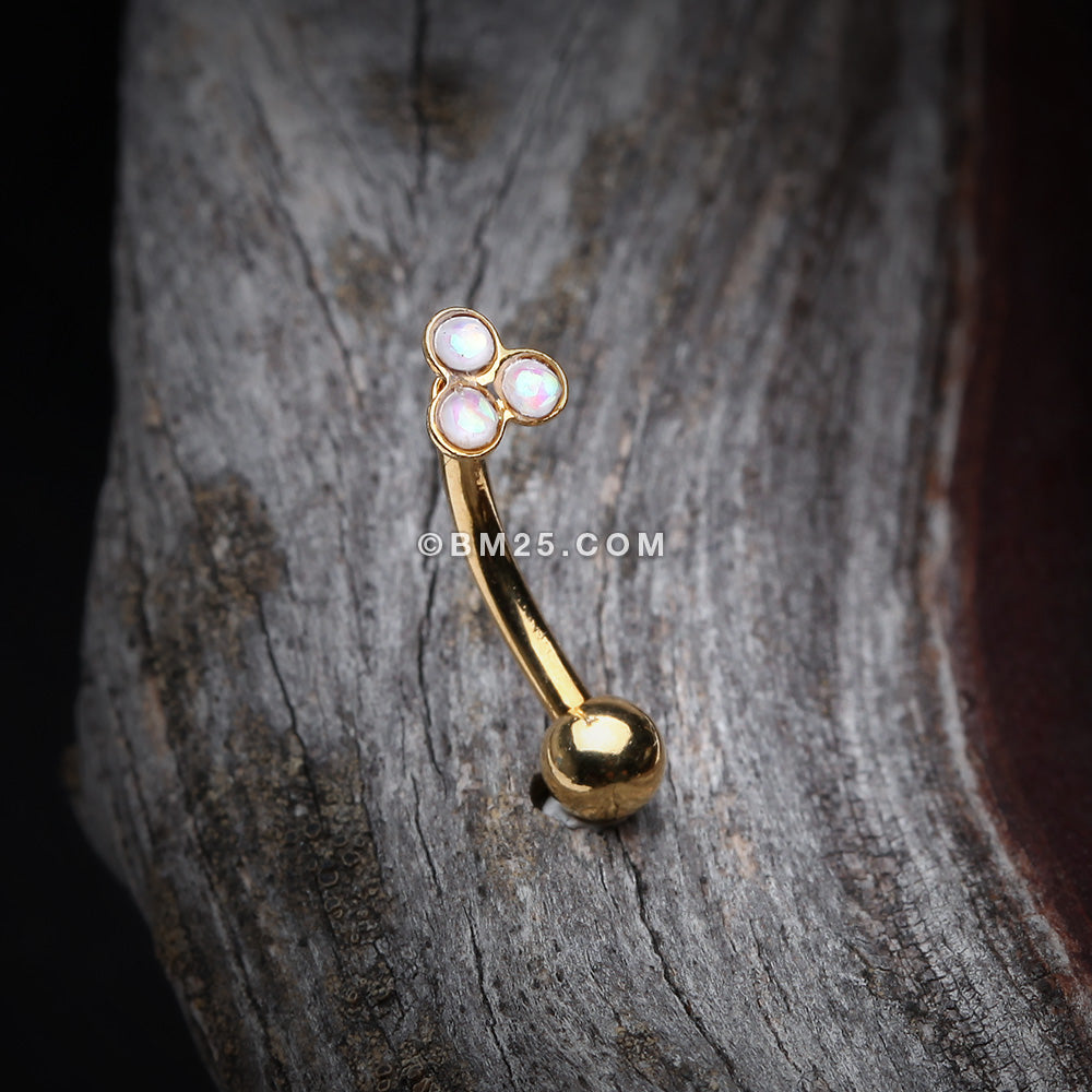 Detail View 3 of Golden Trinity Opal Sparkle Curved Barbell Ring-White