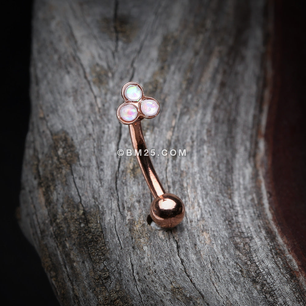 Detail View 3 of Rose Gold Trinity Opal Sparkle Curved Barbell Ring-White