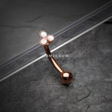 Detail View 1 of Rose Gold Trinity Opal Sparkle Curved Barbell Ring-White