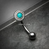 Detail View 1 of Vintage Rope Turquoise Eyebrow Curved Barbell Ring -Turquoise