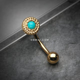 Detail View 1 of Golden Vintage Rope Turquoise Eyebrow Curved Barbell Ring -Turquoise