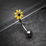 Detail View 1 of Dainty Daisy Eyebrow Curved Barbell Ring-Yellow/Black