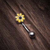Detail View 2 of Dainty Daisy Eyebrow Curved Barbell Ring-Yellow/Black
