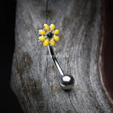 Detail View 3 of Dainty Daisy Eyebrow Curved Barbell Ring-Yellow/Black