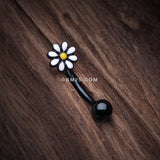 Detail View 2 of Blackline Spring Blossom Daisy Curved Barbell Ring-Black/White/Yellow