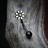 Detail View 3 of Blackline Spring Blossom Daisy Curved Barbell Ring-Black/White/Yellow