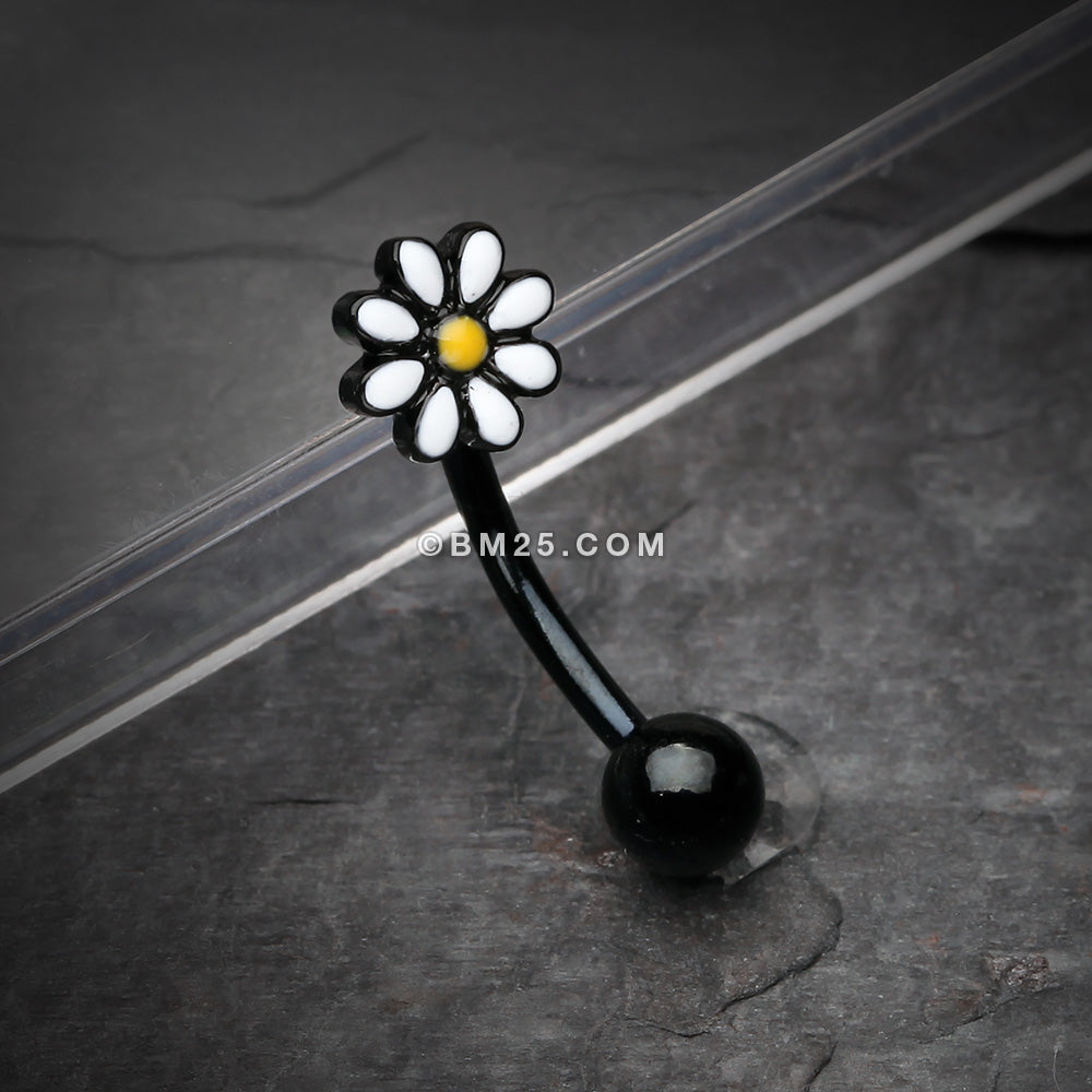 Detail View 1 of Blackline Spring Blossom Daisy Curved Barbell Ring-Black/White/Yellow