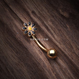 Detail View 2 of Golden Dainty Adorable Daisy Curved Barbell Ring-Black/Yellow