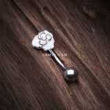 Detail View 2 of White Rose Blossom Sparkle Curved Barbell Ring-White/Clear