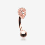 Rose Gold Aria Sparkle Teardrop Curved Barbell Ring-Clear Gem