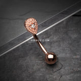 Detail View 1 of Rose Gold Aria Sparkle Teardrop Curved Barbell Ring-Clear Gem
