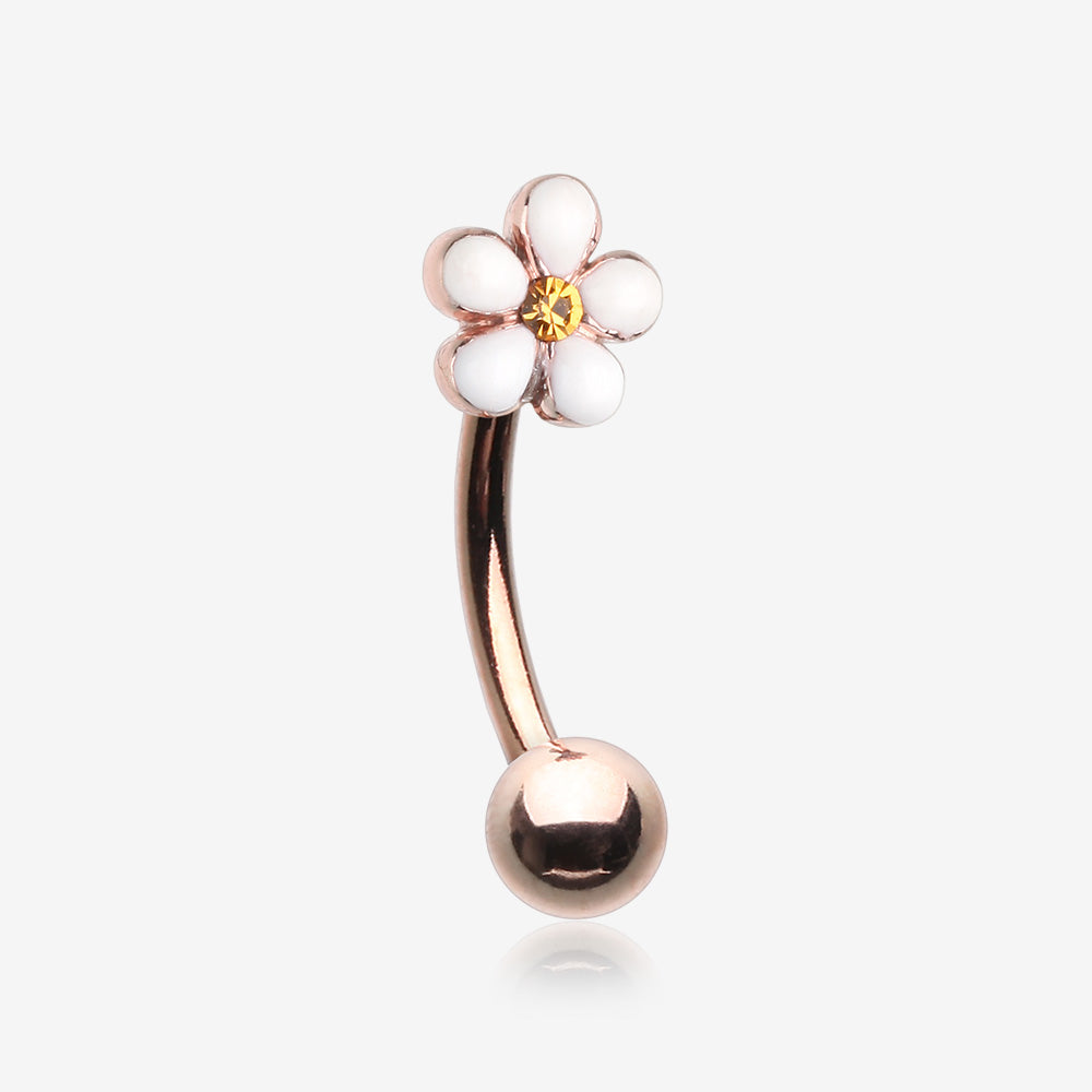 Rose Gold Adorable Plumeria Flower Curved Barbell Ring-White/Yellow