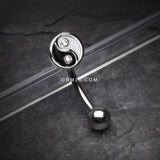 Detail View 1 of Classic Yin Yang Sparkle Curved Barbell-Clear Gem