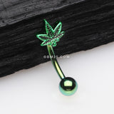 Detail View 1 of Colorline Cannabis Pot Leaf Curved Barbell-Green