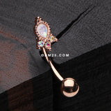 Rose Gold Victorian Adorn Opalescent Sparkle Curved Barbell-White/Aurora Borealis
