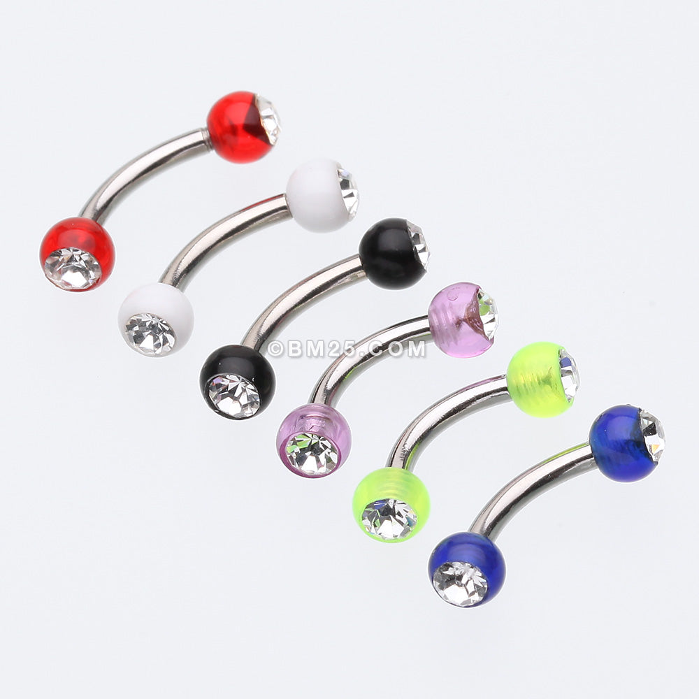 Detail View 1 of Acrylic Gem Ball Curved Barbell Eyebrow Ring-Black/Clear