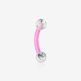 Acrylic Gem Ball Flexible Shaft Curved Barbell Eyebrow Ring-Pink/Clear
