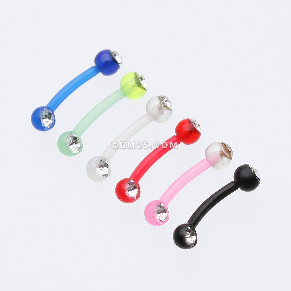 Detail View 1 of Acrylic Gem Ball Flexible Shaft Curved Barbell Eyebrow Ring-Red/Clear