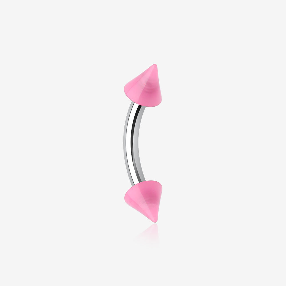 Neon Acrylic Spike Ends Curved Barbell Eyebrow Ring-Pink