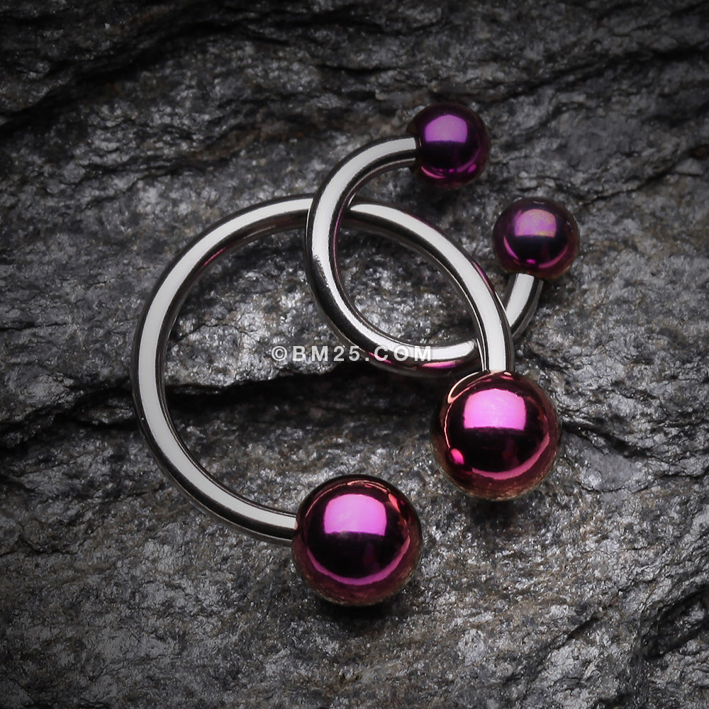 Detail View 1 of Colorline PVD Ball Ends Steel Horseshoe Circular Barbell-Purple