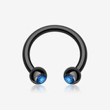 Blackline PVD Gem Ball Horseshoe Circular Barbell-Black/Capri Blue