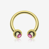 Gold Plated Gem Ball Horseshoe Circular Barbell-Pink