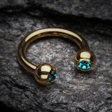 Detail View 1 of Gold Plated Gem Ball Horseshoe Circular Barbell-Teal