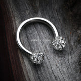 Detail View 1 of Pave Sparkle Full Dome Horseshoe Circular Barbell-Clear Gem
