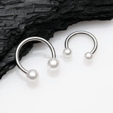 Detail View 1 of Luster Pearlescent Ball Ends Horseshoe Circular Barbell-White