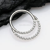 Detail View 1 of Brilliant Sparkle Gem Lined Double Loop Accent Seamless Clicker Hoop Ring-Clear Gem