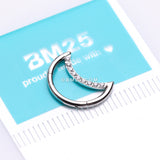 Detail View 2 of Brilliant Sparkle Gem Lined Crescent Moon Seamless Clicker Hoop Ring-Clear Gem