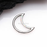Detail View 1 of Fire Opal Lined Crescent Moon Seamless Clicker Hoop Ring-White Opal