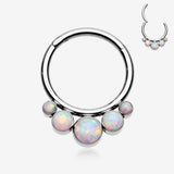Fire Opal Quintuple Sparkle Seamless Clicker Hoop Ring-White