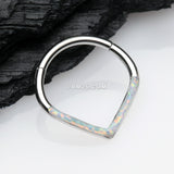Detail View 1 of Fire Opal Lined Sparkle Chevron Seamless Clicker Hoop Ring-White
