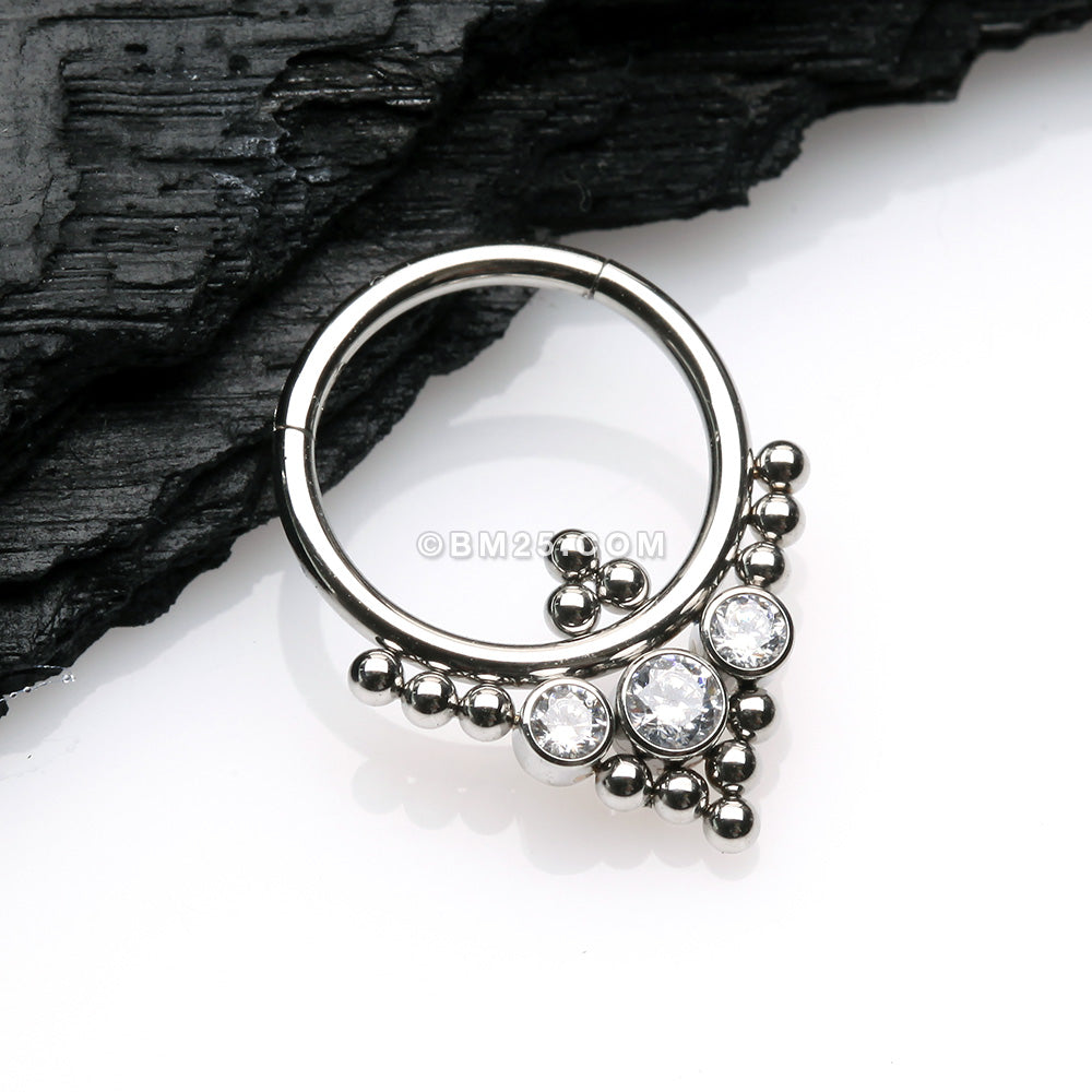 Detail View 1 of Royal Majestic Sparkle Beads Seamless Clicker Hoop Ring-Clear Gem