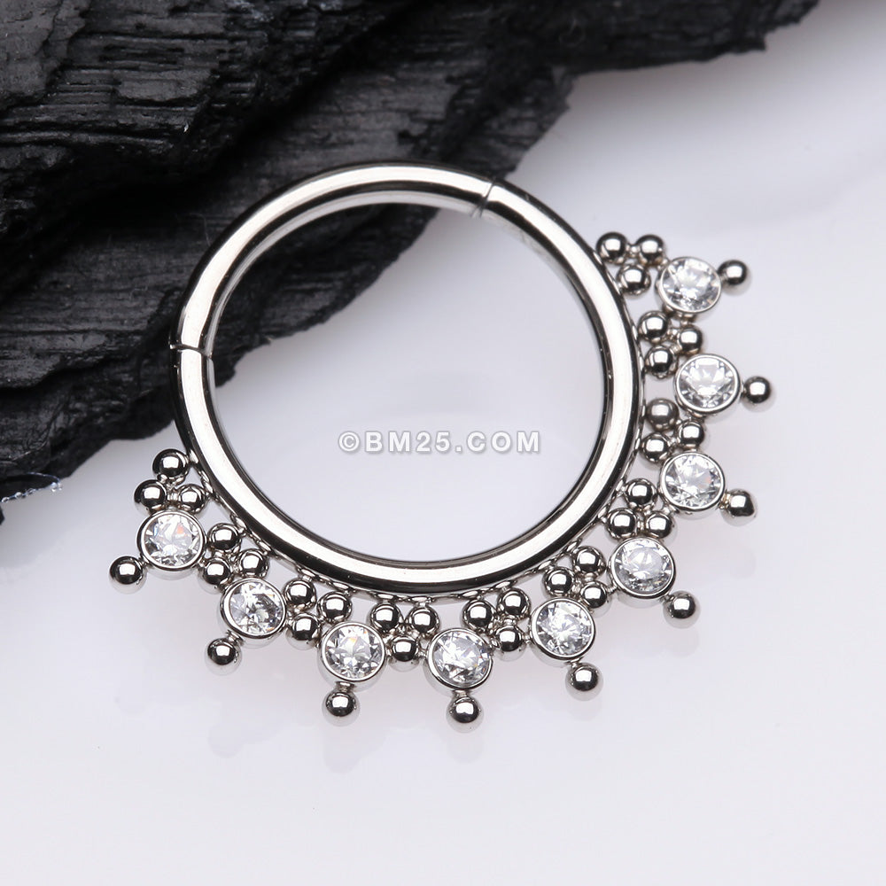 Detail View 1 of Royal Bali Floral Studded Sparkle Seamless Clicker Hoop Ring-Clear Gem