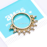 Detail View 2 of Golden Royal Bali Floral Studded Sparkle Seamless Clicker Hoop Ring-Clear Gem
