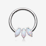 Triple Marquise Fire Opal Sparkle Seamless Clicker Hoop Ring