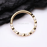 Detail View 2 of Golden Pyramid Studded Multi-Gem Sparkle Seamless Clicker Hoop Ring-Clear Gem