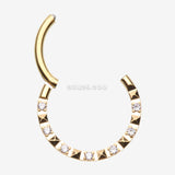 Detail View 1 of Golden Pyramid Studded Multi-Gem Sparkle Seamless Clicker Hoop Ring-Clear Gem