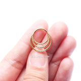 Detail View 4 of Golden Brilliant Sparkle Gem Lined Triple Loop Accent Seamless Clicker Hoop Ring-Clear Gem