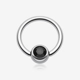Gem Ball Steel Captive Bead Ring-Black
