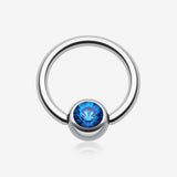 Gem Ball Steel Captive Bead Ring-Blue
