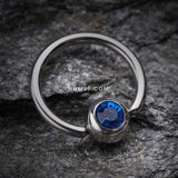 Detail View 1 of Gem Ball Steel Captive Bead Ring-Blue