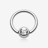 Gem Ball Steel Captive Bead Ring-Clear Gem