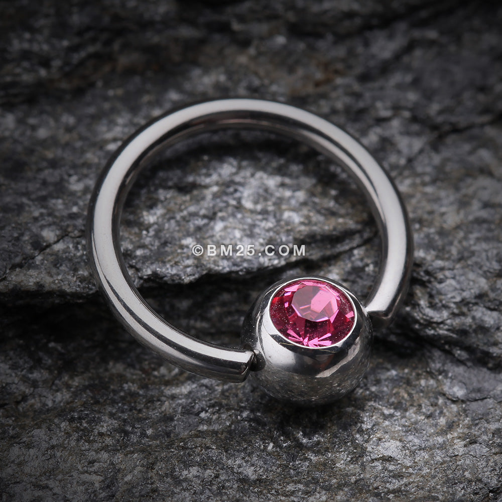 Detail View 1 of Gem Ball Steel Captive Bead Ring-Pink